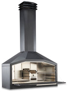 Braainmaster Duo Black exclusief onderstel met geopende klep en zicht op het RVS interieur