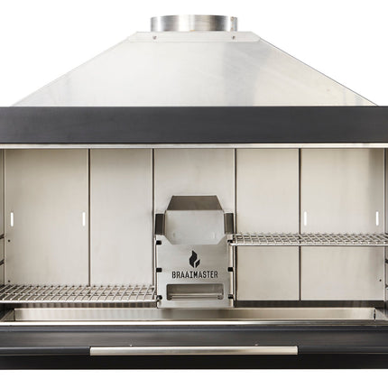 Braaimaster Duo Black Inbouw vooraanzicht met open klep en RVS interieur