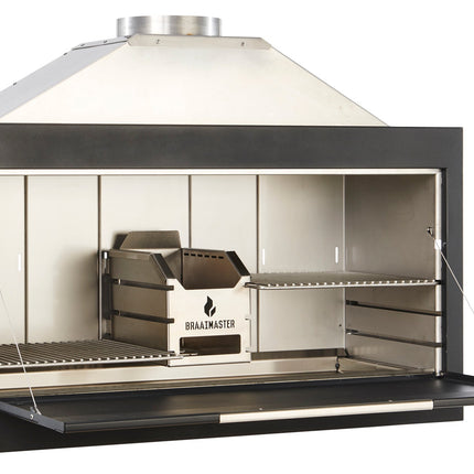 Braaimaster Duo Black inbouw linksvoor met open klep en zicht op het R