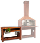 Braaimaster Duo Corten zijtafel schuin vooraanzicht met een silhouet van de duo corten braai