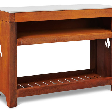 Braaimaster Duo Corten zijtafel met grijs werkblad schuin vooraanzicht
