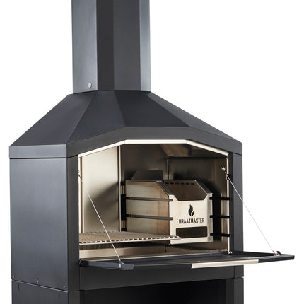 braaimaster single black mlinsvooraanzicht met geopende klep en rvs interieur