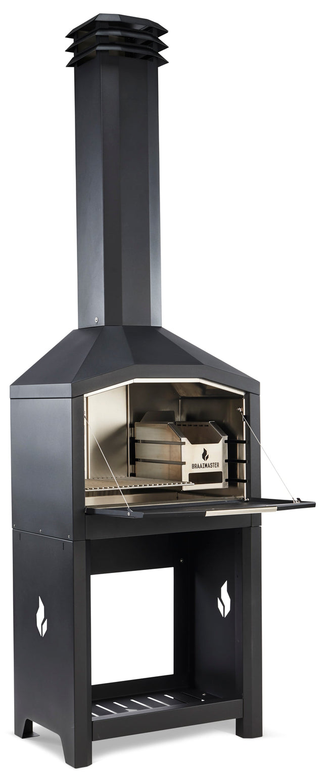 braaimaster single black mlinsvooraanzicht met geopende klep en rvs interieur