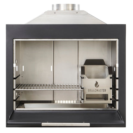 Braaimaster single inbpouw vooraanzicht open klep en RVS interieur