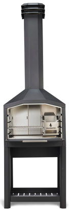 Braaimaster single black vooraanzicht met open klep en zicht op het rvs interieur