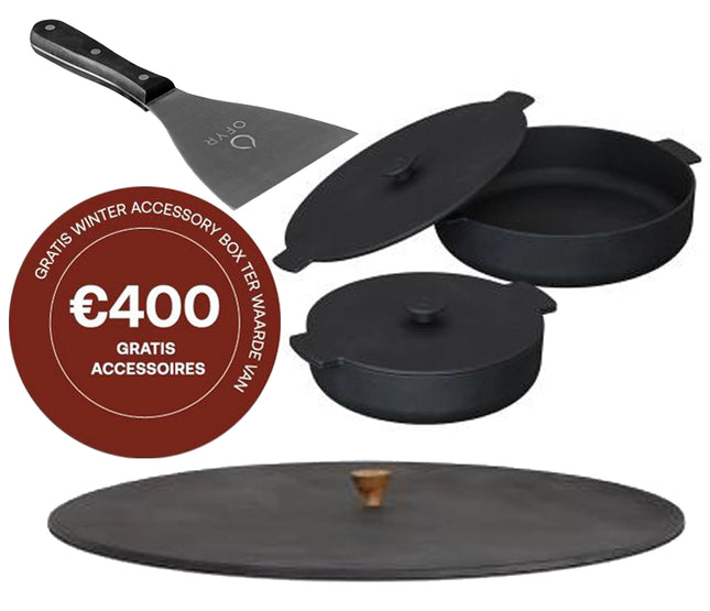 OFYR gratis Winter Accessory Box bestaande uit spatel, deksel en pannenset plus actiezegel