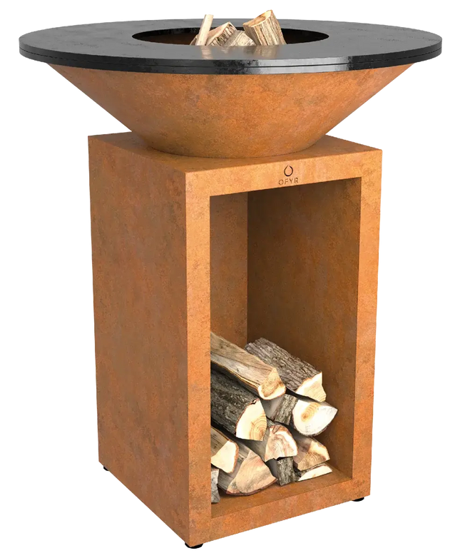 Ofyr Heritage Classic Corten 85 Storage vooraanzicht met hout opbergvak