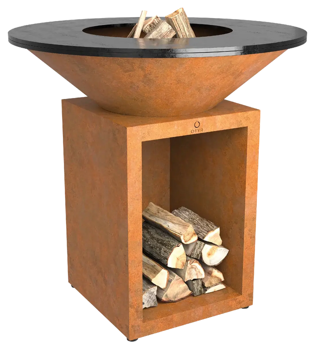 OFYR Heritage Classic Storage 100 Corten vooraanzicht met hout in de opslagruimte