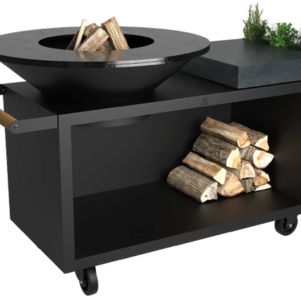 OFYR Heritage Island 100 Pro Black vooraanzicht met hout in de storage