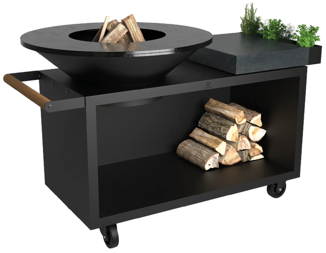 OFYR Heritage Island 100 Pro Black vooraanzicht met hout in de storage