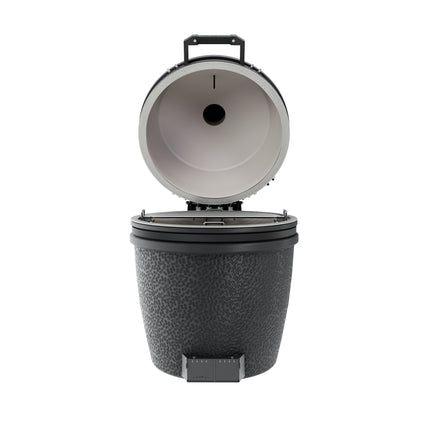The Bastard kamado PRO Large Solo Graphite vooraanzicht met geopende deksel