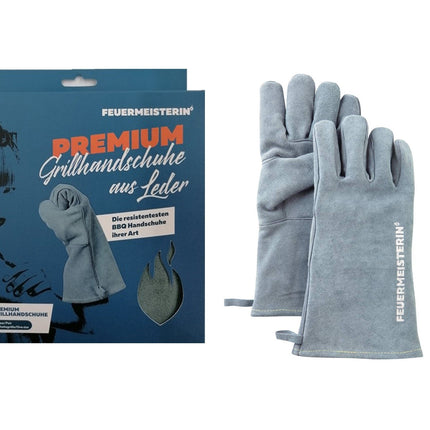 FEUERMEISTER® FEUERMEISTERIN® - Premium grillhandschoenen, leer, grijs-blauw