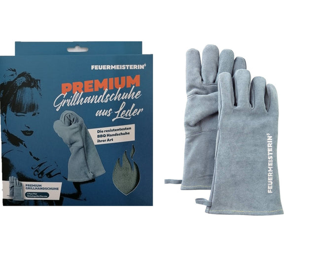 FEUERMEISTER® FEUERMEISTERIN® - Premium grillhandschoenen, leer, grijs-blauw