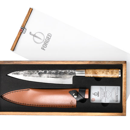 Forged Forged - VG10 Koksmes met leren hoes