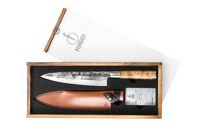 Forged Forged - VG10 Koksmes met leren hoes