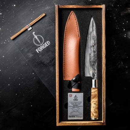 Forged Forged - VG10 Koksmes met leren hoes