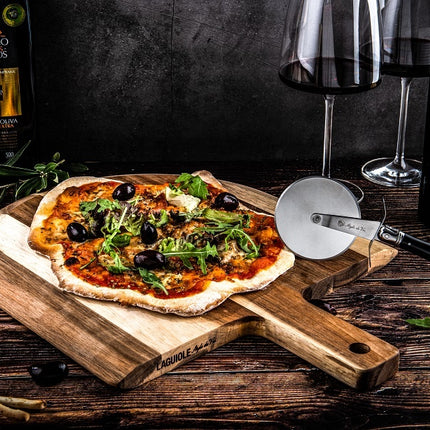 Laguiole Laguiole - Pizzasnijder Zwart met Serveerplank Acaciahout