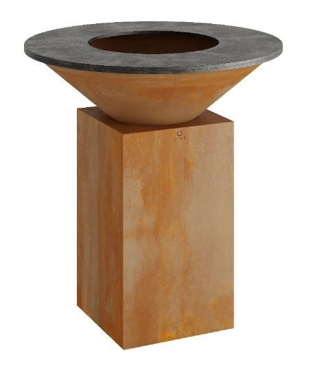 OFYR Classic 85 heritage corten vuurschaal vooraanzicht op sokkel